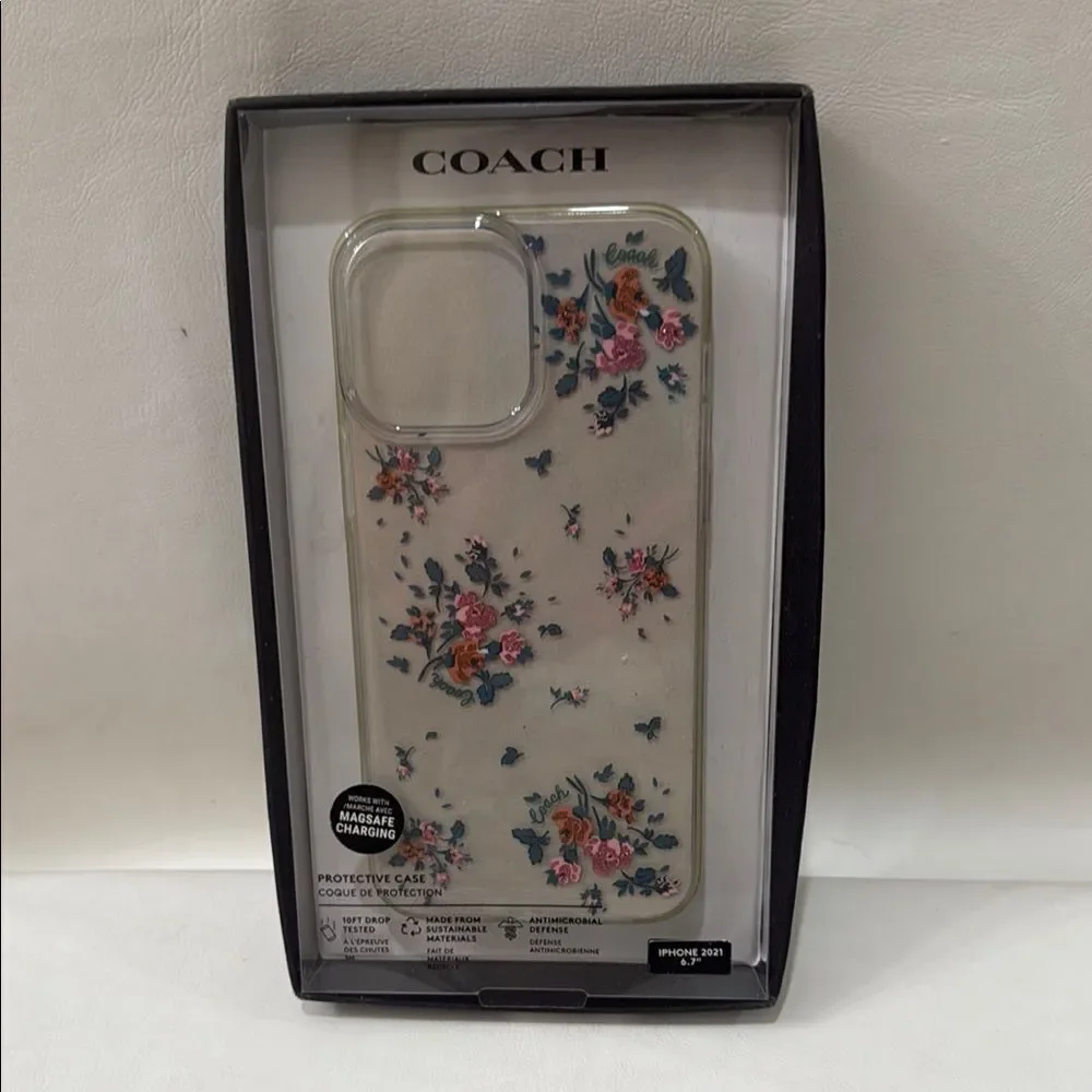Coach Cream Floral Phone Case iPhone 2021 6.7 MagSafe Charging 10 Ft Drop Tested